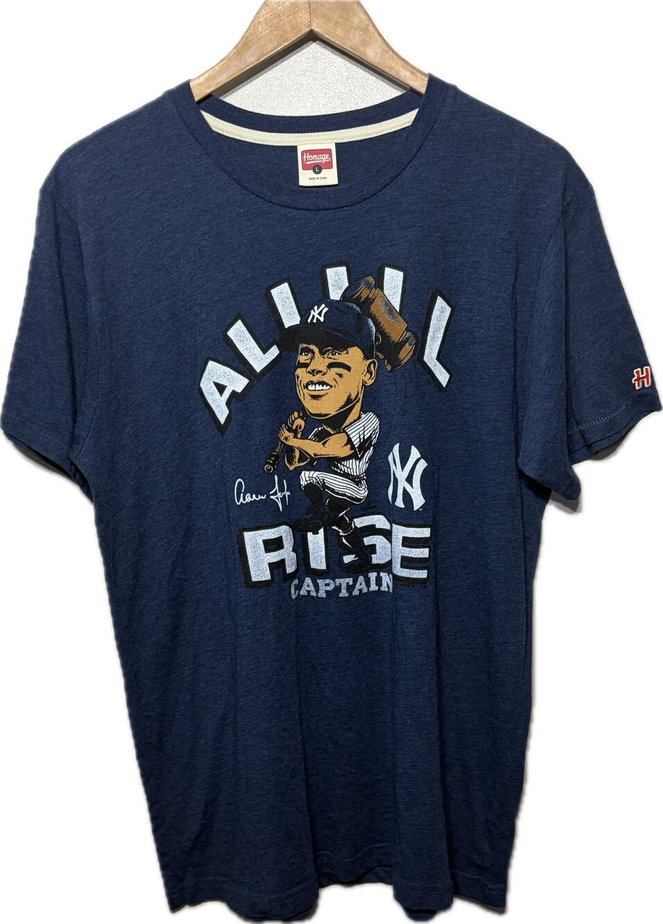 Homage T Shirt Aaron Judge Baseball Blue NY Yankees All Rise Comfy Casual Knit L